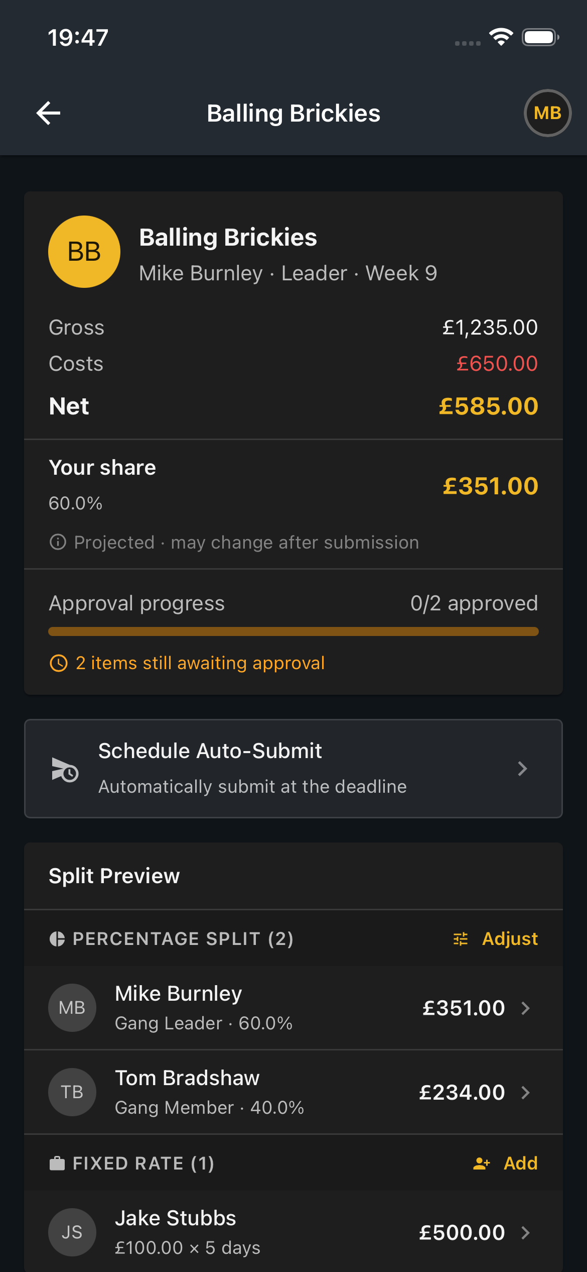 Price work breakdown